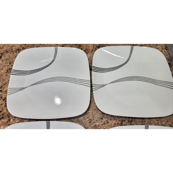 Corelle Urban Arc 10.5" Square White Dinner Plates Set of 5 Gray/Black Stripes - Picture 11 of 13